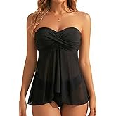 Talisea Women Bandeau Tankini Top Only Mesh Strapless Swimsuits Top Halter Flyaway Bathing Suits No Bottom
