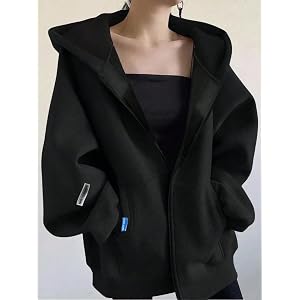 Teen Girls Solid Oversized Zip‑Up Hoodie Jacket, Long Sleeve Casual Streetwear Hooded Sweatshirt Coat