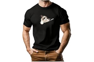 Men's Short Sleeve T-Shirts Cat in Pocket Graphic Tees Shirts Summer Novelty Tshirts Gifts Tops
