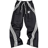 VIPWOLF Men's Striped Baggy Pants Y2K Star Print Wide Leg Designer Track Pants with Zipper Pockets