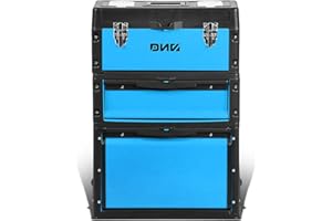 ‎DNA MOTORING TOOLS-00224 ‎19.5" x 12" x 28.5" 3-Tier Stackable Separate Hand Case Tool Boxes Trolley, 3-in-1 Storage Compartments, Blue