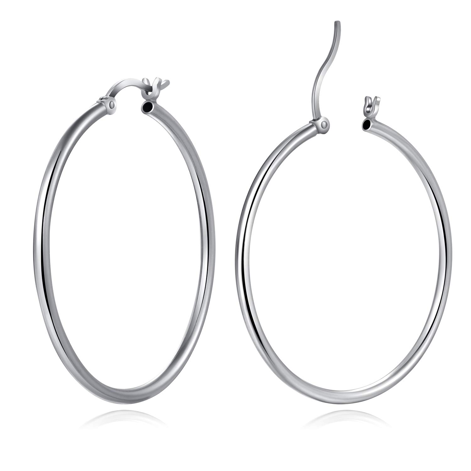 Big Silver Hoop Earrings for Women Sterling Silver Cubic Zirconia Hoop Earrings White Gold Hypoallergenic Hoop Earrings for Women Large Hoop Earrings Silver 20mm-40mm
