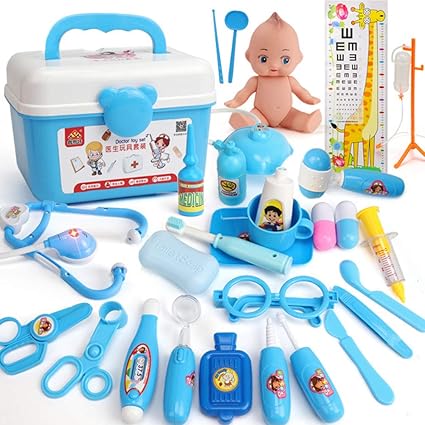 FidgetGear Play House Childrens Doctor Toy Set Simulation Medical Tool Kit Gift 29 Piece Set Blue