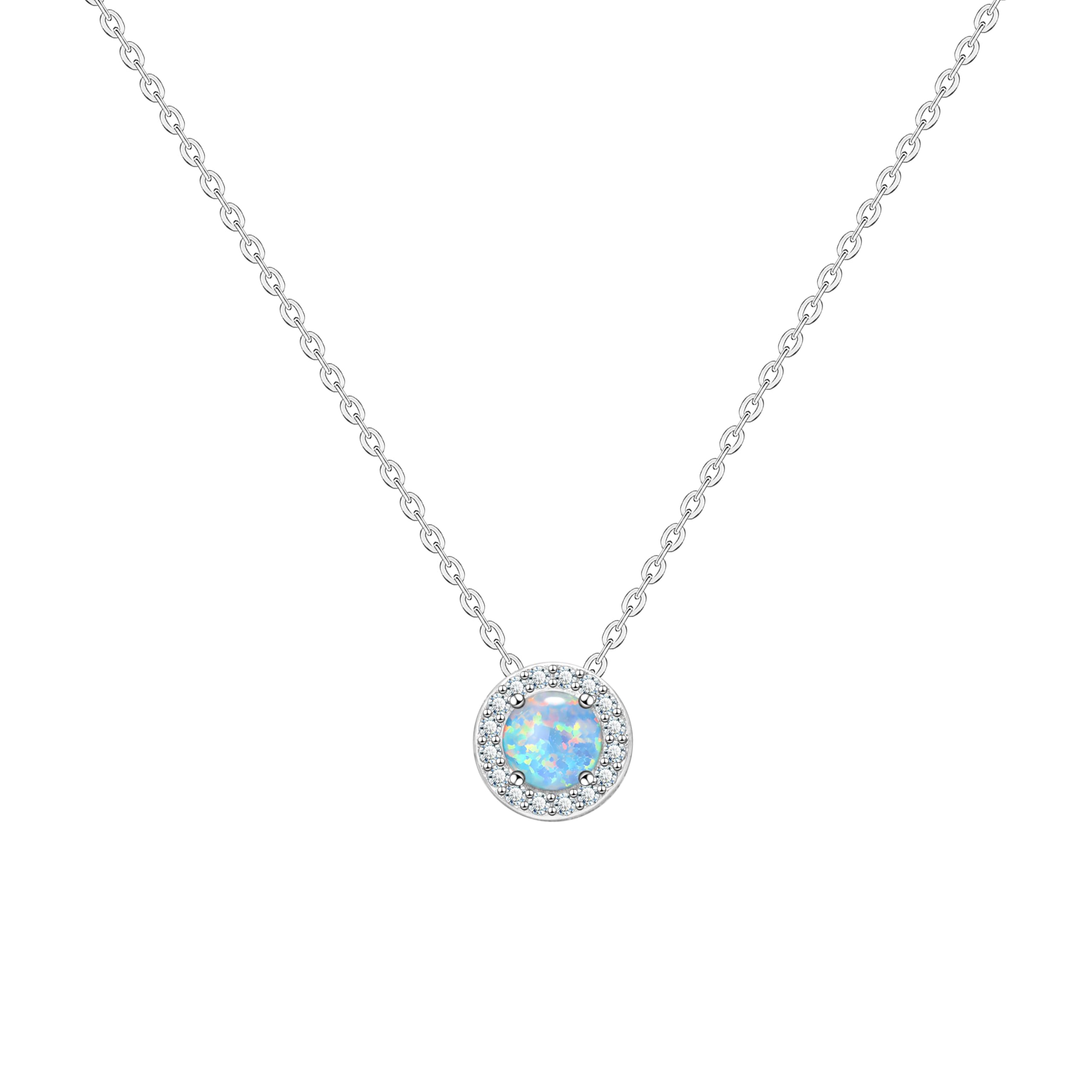 KristLand Moonlight Collection S925 Silver Necklace with Opal Simple Design Delicate Round Pendant for Women Girlfriend Wife Daughter Gift Box Opal