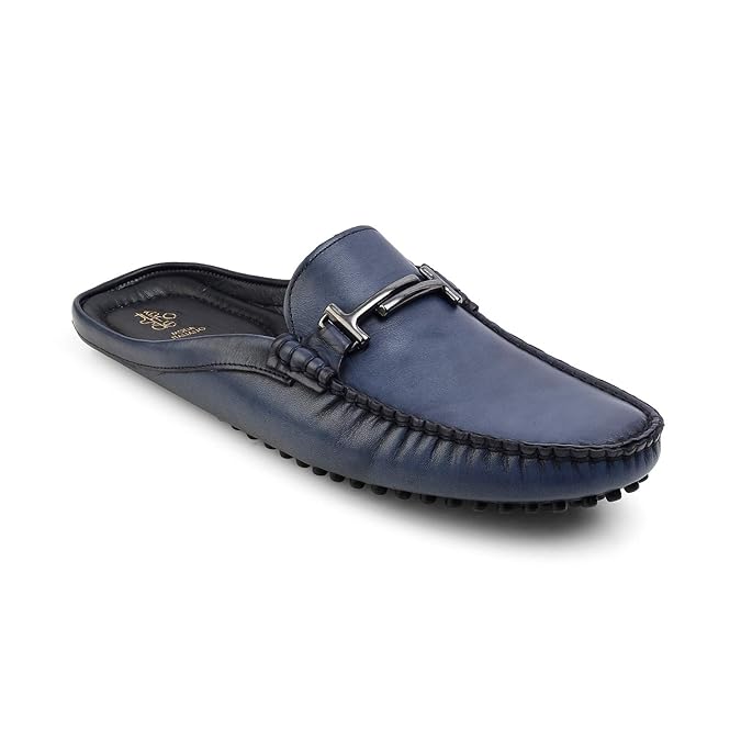 tresmode Mens Leather Mules with Buckle Blue Buy Online at Low Prices