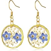 Hefestus Real Pressed Flower Earrings for Women, Handmade Boho Chic Dangle Design, Unique Floral Jewelry, Cute and Thoughtful Gift for Christmas, Valentine’s & Mother’s Day
