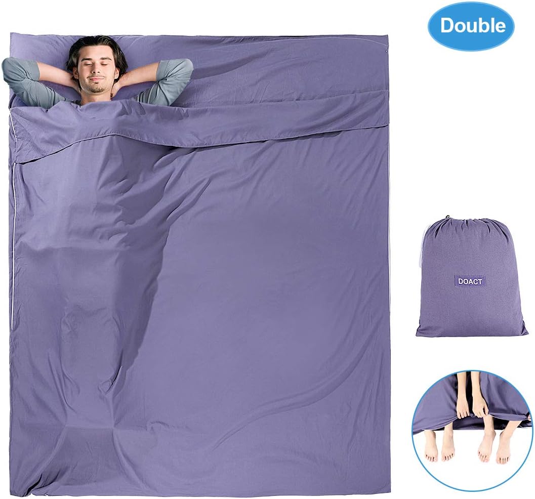DOACT Cotton Sleeping Bag Liner Double, Lightweight Travel Sheet Adult, Camping