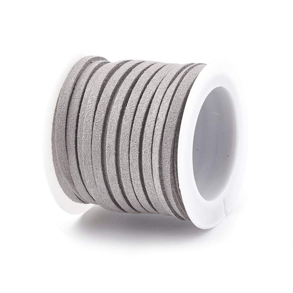 1 Roll Faux Suede Cord 5 m Long, 4 mm and 5 mm Wide, for DIY Jewellery Making, Microfibre Flat Lace Craft Cord for Bracelet Necklace Bead Cord (Grey, 5 mm)