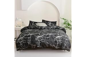 Wellboo Black Marble Duvet Cover King Women Men Black and White Bedding Covers Cotton Adults Teens Crack Artwork Quilt Covers Modern Ceramic Marble Comforter Covers Luxury Gothic Chic Bedding Soft