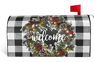CHAYBER Christmas Mailbox Covers Magnetic Large Size Winter Welcome Box Wreath Mailbox Cover Magnetic Buffalo Plaid Garden Yard Home Green Decor for Outdoor Oversized 25.5x21 in
