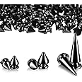170 Pieces Multiple Sizes Cone Spikes Screwback Studs Rivets Large Medium Small Metal Tree Spikes Studs for Punk Style Clothing Accessories DIY Craft Decoration (Black)