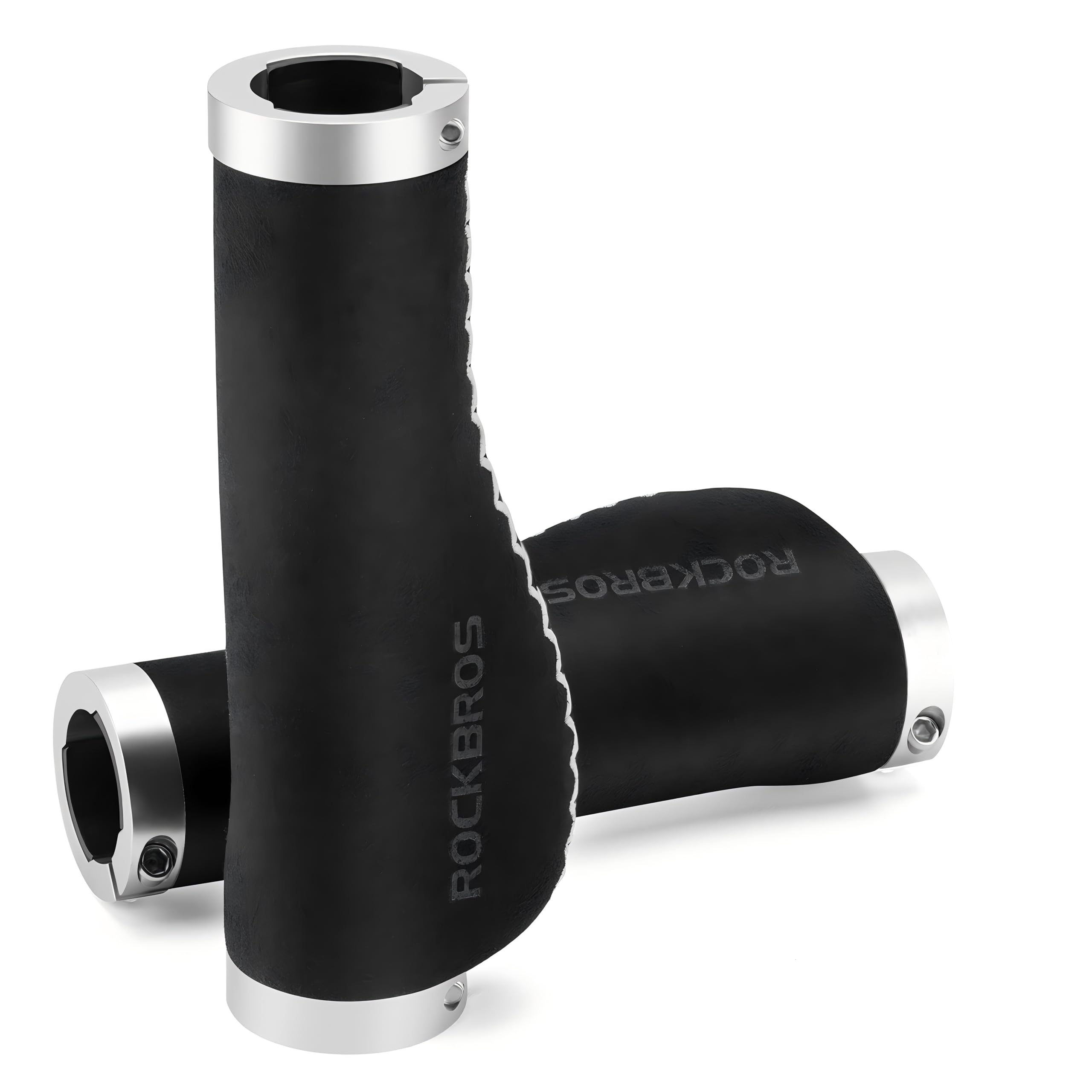 ROCKBROS Non-Slip Bicycle Grips Ergonomic Bicycle Handlebar Grips TPR Rubber Double Locking for MTB Road Bikes BMX Scooter 13 x φ2.22 cm Silver Black