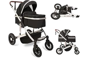 Trenana 2 in1 Baby Stroller,High Landscape Infant Stroller,Reversible Bassinet Stroller,Adjustable Backrest & Canopy,Foldable Aluminum Alloy Anti-Shock Stroller for Newborn (Silver-Black)