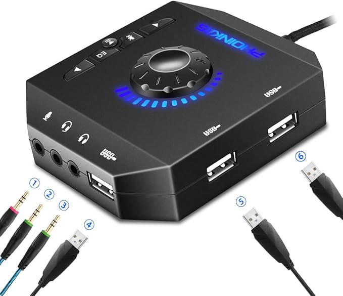 PHOINIKAS USB Hubs Audio Adapter External Stereo Sound Card with 3.5mm