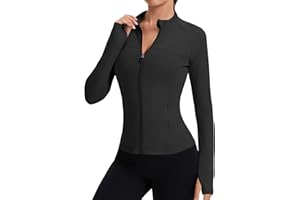 Rapbin Women's Full Zip Workout jackets Runing Slim Fit Athletic Tops With Thumb Holes