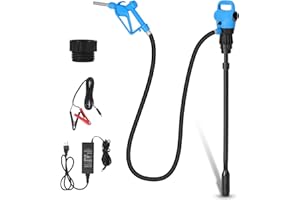 PAMBER Electric Drum Pump with 120V AC/12V DC Power, 33.5''-49'' Telescopic Suction Tube Drum Barrel Pump with Swivel Nut Nozzle, 5 Gallons/mins Max Flow Rate, for DEF, Diesel, Water, etc.