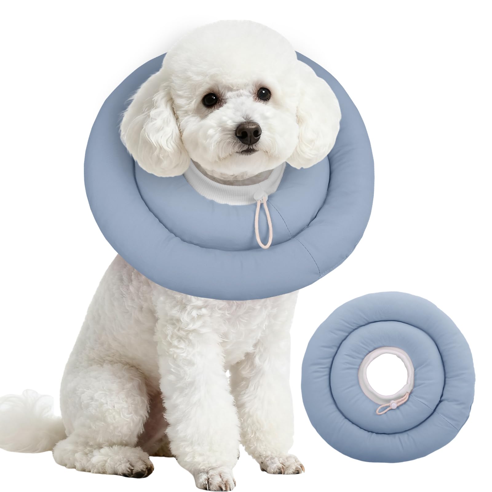 Photo 1 of IDOMIK Dog Recovery Collar, Waterproof Soft Dog Cone After Surgery, Comfy Protective Elizabethan Collar Alternative for Dogs Cats, Adjustable Pet Neck Donut Cone Anti-Licking Biting Wounds,Blue,M