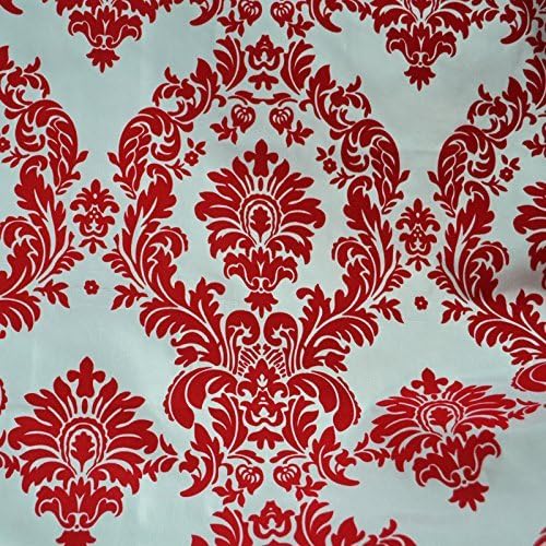 DAMASK FLOCKED TAFFETA FABRIC 58/60 WIDE BY THE YARD WHITE/RED by New Star Fabric