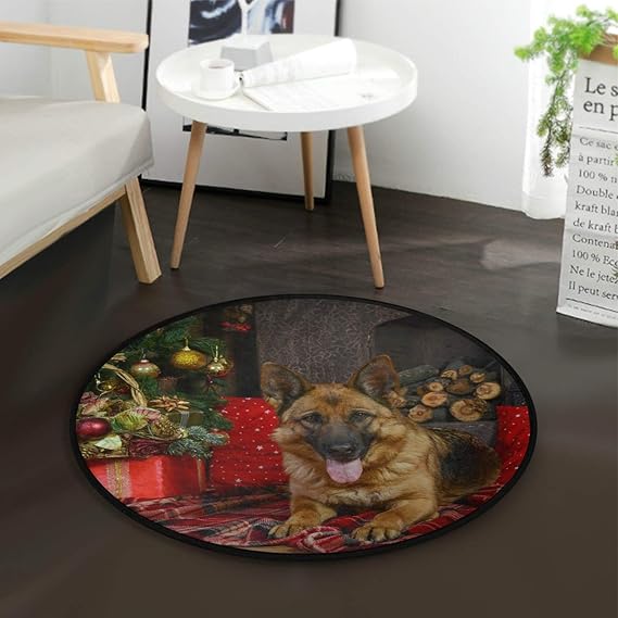 ALAZA Alfombra de Navidad roja Redonda de 3 pies, pequeña Alfombra