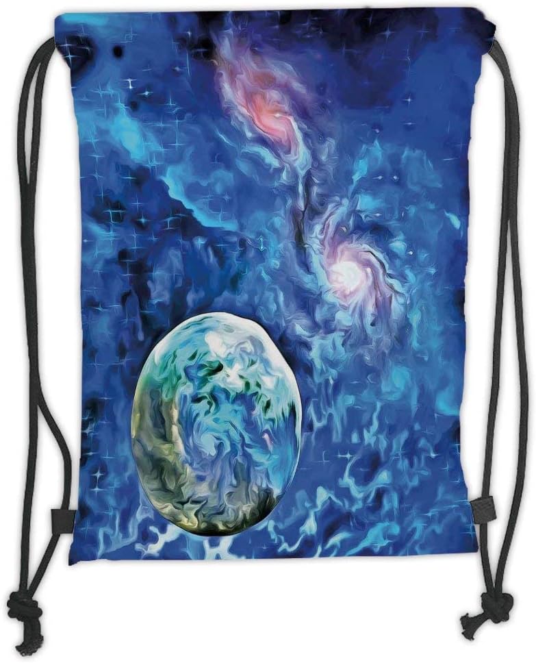 GONIESA Drawstring Sack Backpacks Bags,Constellation,Exo Solar Planet Painting Style Vibrant Universe Awesome Space,Turquoise Blue Light Pink Soft Satin,5 Liter Capacity,Adjustable String Closu