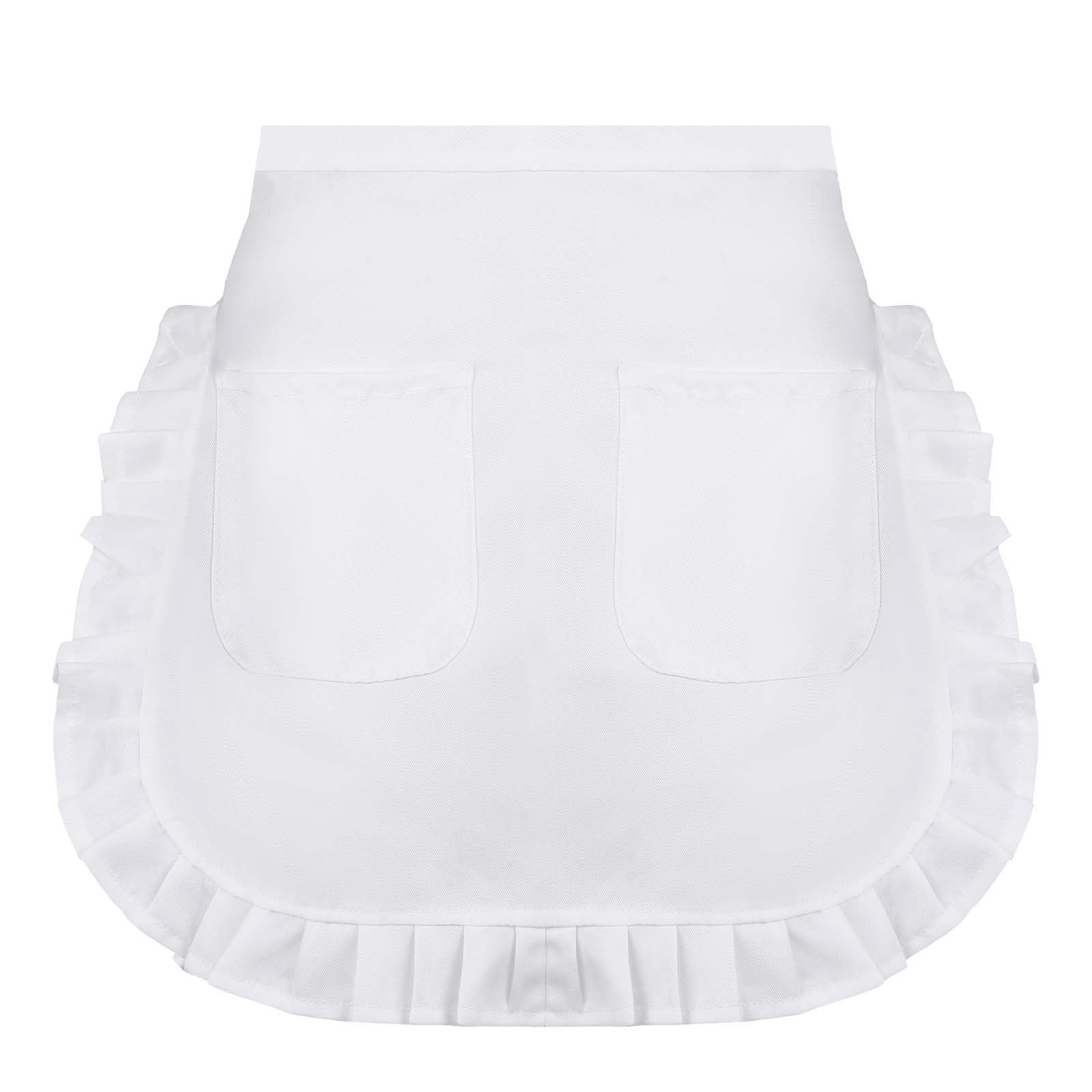 TIESOME Short Women's Waist Apron with 2 Pockets, White Half Apron for Waitress, Servant, Cooking, Restaurant, Work, Coffee Shop, Bistro
