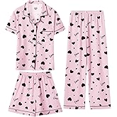 Girls 3 Piece Pajamas Silky Pajama Set Stain PJs Sleepwear for Kids, 5-14 Years