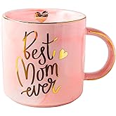 VILIGHT Best Mom Ever Gifts for Mom from Daughter Son - Pink Marble Mug Ceramic Coffee Cup 11oz