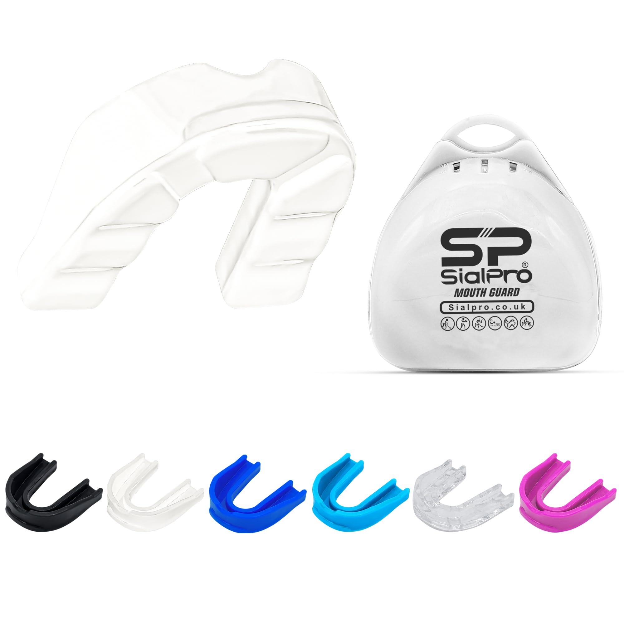 SialPro Mouth Guards for Boxing Men Adult Youth Junior Mouldable Mouthpiece Slim Fit Boil and Bite Gum Shield with Case MMA Hockey Rughby Basketball Judo Karate Martial Arts (White, Adult)