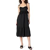 Amazon Essentials Women's Fit and Flare Cotton Sateen Empire Waist Midi Ruffle Dress