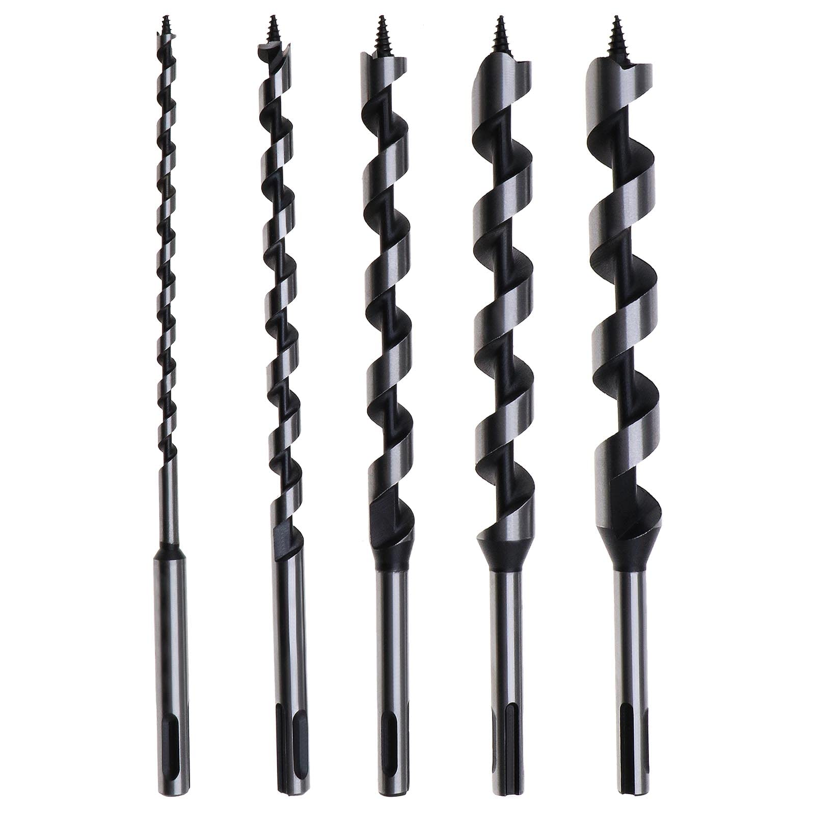 5PCS Woodworking Auger Bit Set 230mm SDS plus 6 10 14 18 20mm Wood Drill Bits