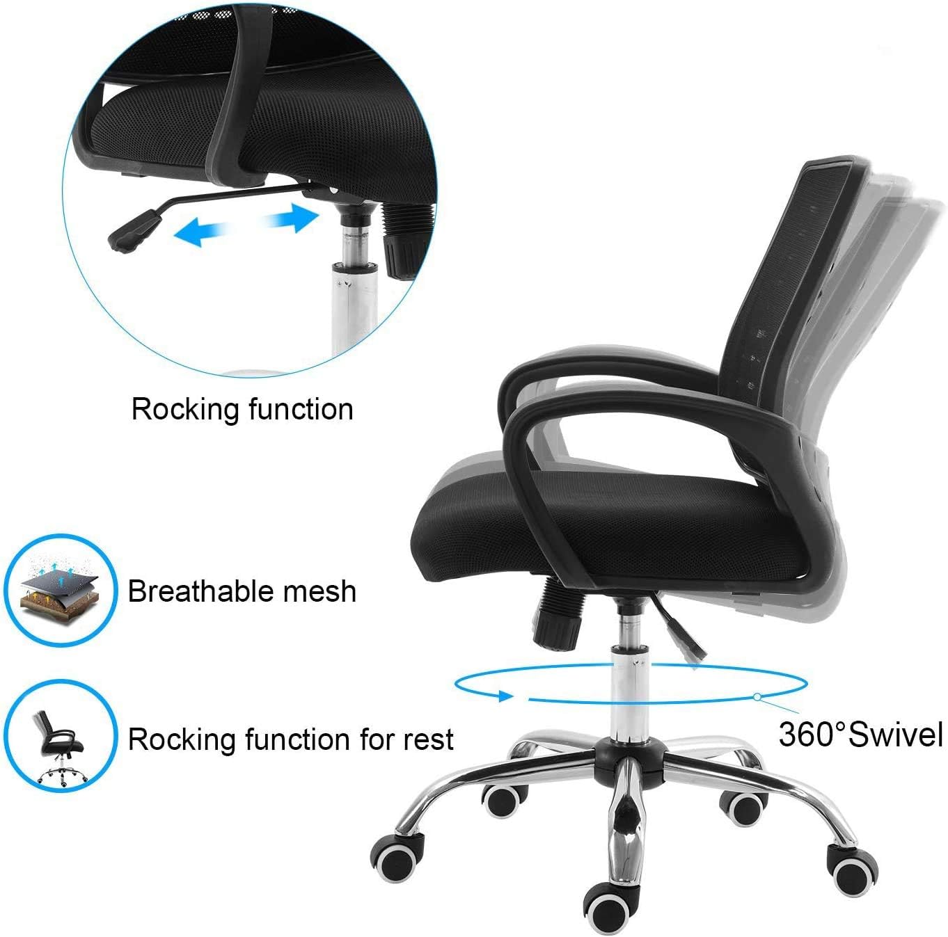 Office Chair Ergonomic Desk Chair Mesh Computer Chair Lumbar Support Modern Executive Adjustable Stool Rolling Swivel Chair for Back Pain, Black: Furniture & Decor