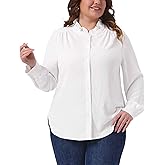 Agnes Orinda Women's Plus Size Work Office Button Down Shirt Ruffle Stand Collar Long Sleeve Business Casual Shirt