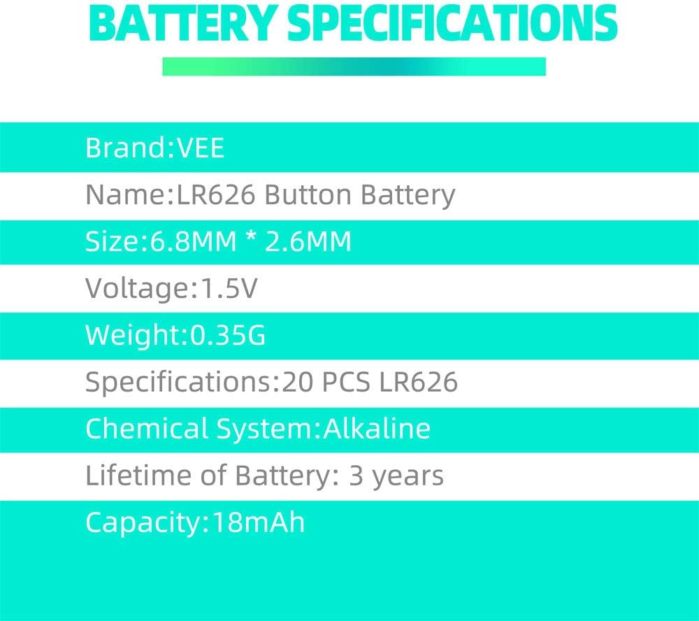 VEE LR626 Battery 377A AG4 LR66 1.5V Alkaline Button Cell Battery 20 Pack: Home Audio & Theater