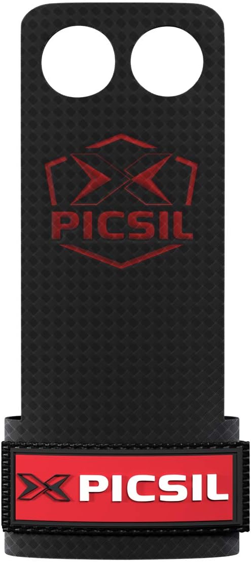 PICSIL RX Carbon Grips 2 Holes - Hand Grips and Gymnastics Grips for Cross Training, muscleups, pullups, Weight Lifting, Chin ups, Training, Exercise, Kettlebell