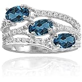 Ice Gems Sterling Silver London Blue Topaz and White Topaz Oval Three Stone Ring