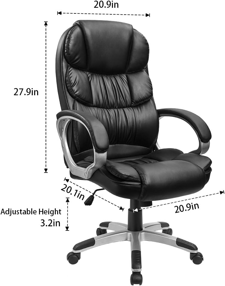 Furmax High Back Office Chair Adjustable Ergonomic Desk Chair with Padded Armrests,Executive PU Leather Swivel Task Chair with Lumbar Support (Black): Furniture & Decor