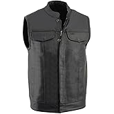Milwaukee Leather SOA Men's Basic Leather Club Style Motorcycle Vest w/ 2 Inside Gun Pockets