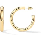 PAVOI 14K Gold Plated Lightweight Chunky Open Hoops for Women | Trendy Gold Hoop Earrings