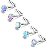 ZS 5 Pieces Opal Nose Studs 20 Gauge Nose Pin Blue