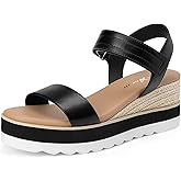 Athlefit Espadrille Wedge Sandals for Women, Open Toe Ankle Strap Low Wedge Heel Platform Sandals for Summer