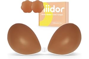 niiDor Adhesive Bra Sticky Strapless Backless Invisible Push up Silicone Bras for Women with Nipple Covers