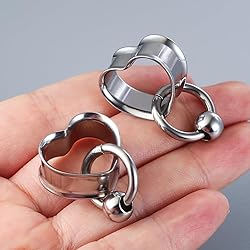 Twolobes 2 PCS Silver Ear Gauges Classic Heart