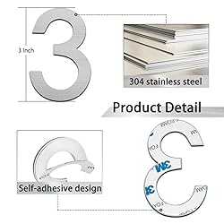 3 Inch Modern House Numbers, Brushed silver Mailbox