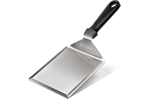 HULISEN Stainless Steel Large Grill Spatula - 6 x 5 Inch Heavy-Duty Metal Spatula with Cutting Edges, Kitchen Griddle Accessories, Smashed Burger Turner Scraper for BBQ Grill and Flat Top Griddle