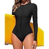 Century Star UPF 50+ Long Sleeve Swimsuits for Women - Bathing Suit Rash Guard Modest Surf Gradient One Piece Zip Swimwear