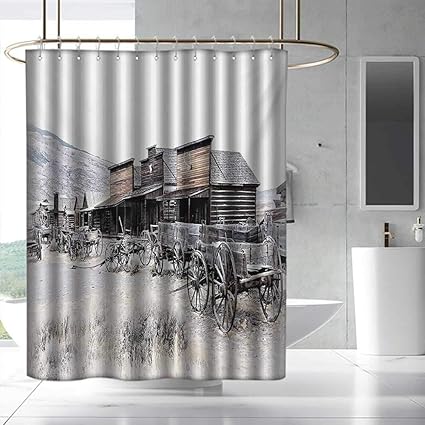 Mobel Wohnen Western Shower Curtain Old Wooden 20s Town Print