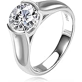 Surcha Solitaire Moissanite Engagement Ring, 2CT D Color VVS1 Clarity, 925 Sterling Silver Bezel-Set Promise Rings for Women or Men Anniversary Wedding Jewelry Gifts