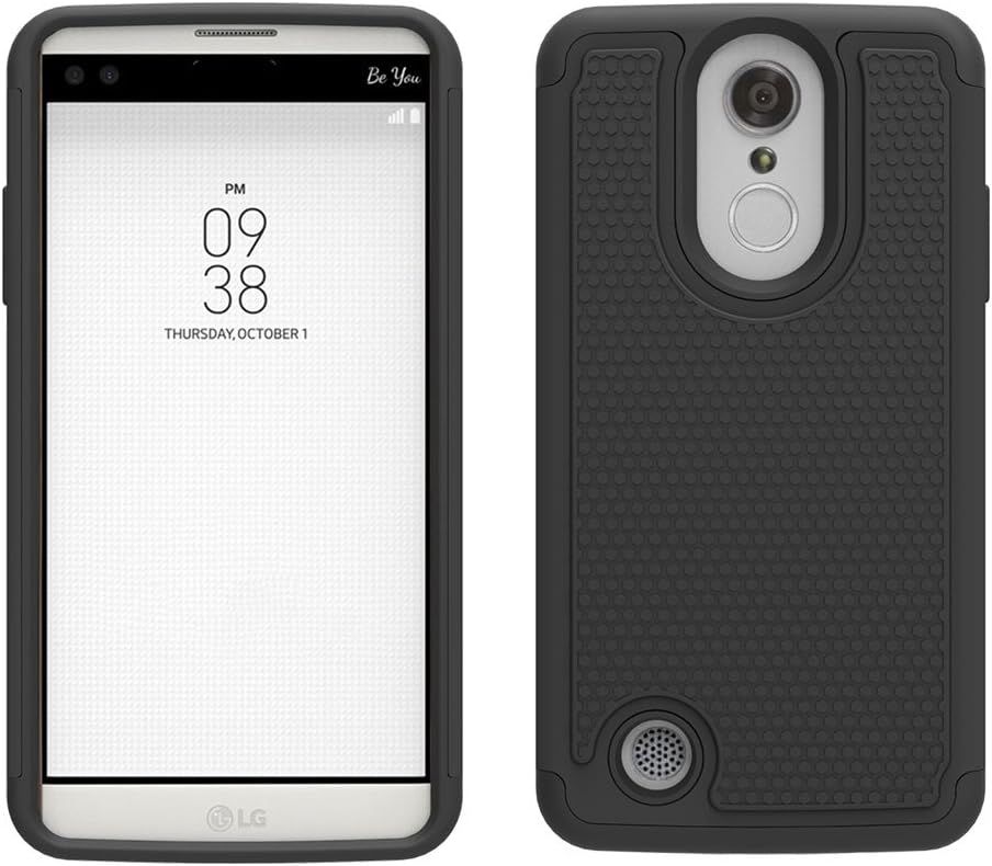 Dooki, LG K10 2017 Case, [High Impact] [Heavy Duty] [Shockproof] [Hybrid 2 In 1] PC+TPU Hard Silicone Rubber Dual Layer Protective Phone Cover Case for LG K10 2017 (Black)