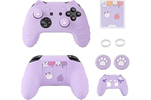 NANANINO Switch Pro Controller Skin, Cute Cat Paw Switch Pro Controller Skin with Switch Pro Controller Thumb Grip Caps and Stickers - Purple