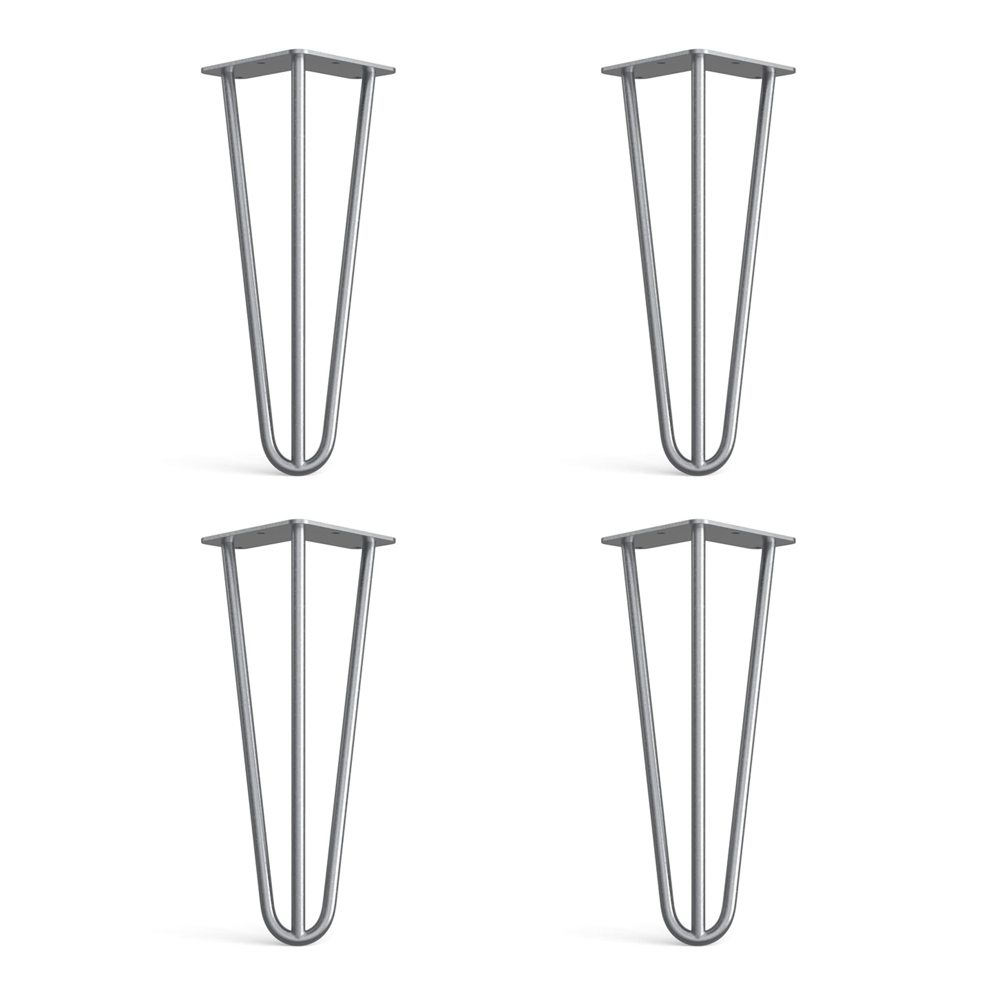 4 x Hairpin Legs from DT IRONCRAFT - 30cm 3 Rod / 10mm, Bare Steel - Low Coffee Table Legs with Floor Protector Feet & Screws